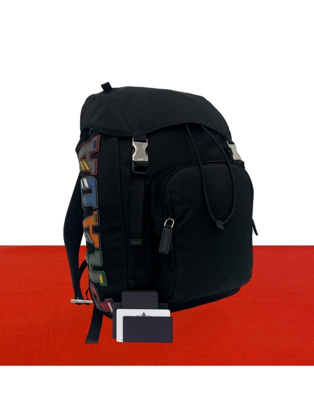 Prada Logo Tessuto Nylon Leather Backpack Black